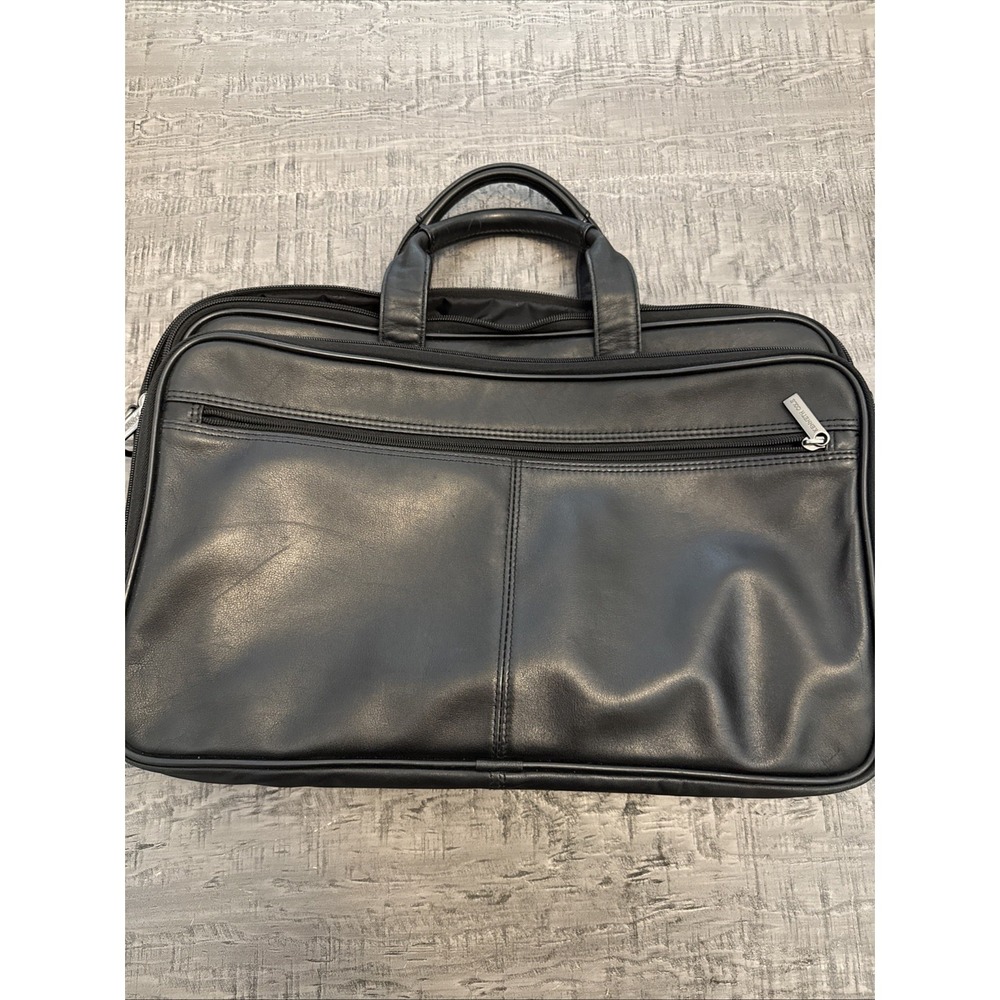 Kenneth Cole leather laptop bag Black Multi Pockets  No Shoulder Strap